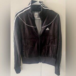 Adidas Trefoil Velour Track Jacket Full Zip Gray White 3 Stripes Y2K Women’s M